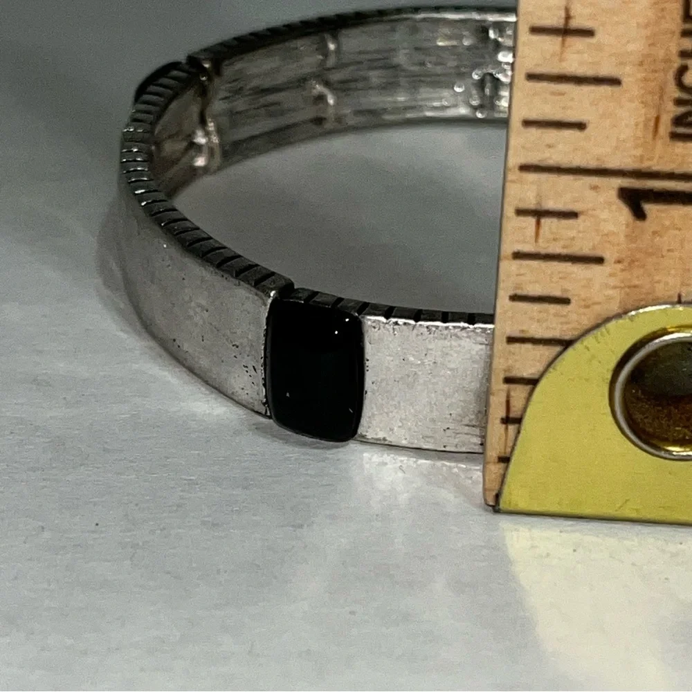 The Sak Black Enamel Stone Stretch Silver‎ Fashion Bracelet New with Tag